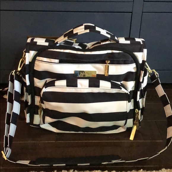 black and white striped diaper bag backpack